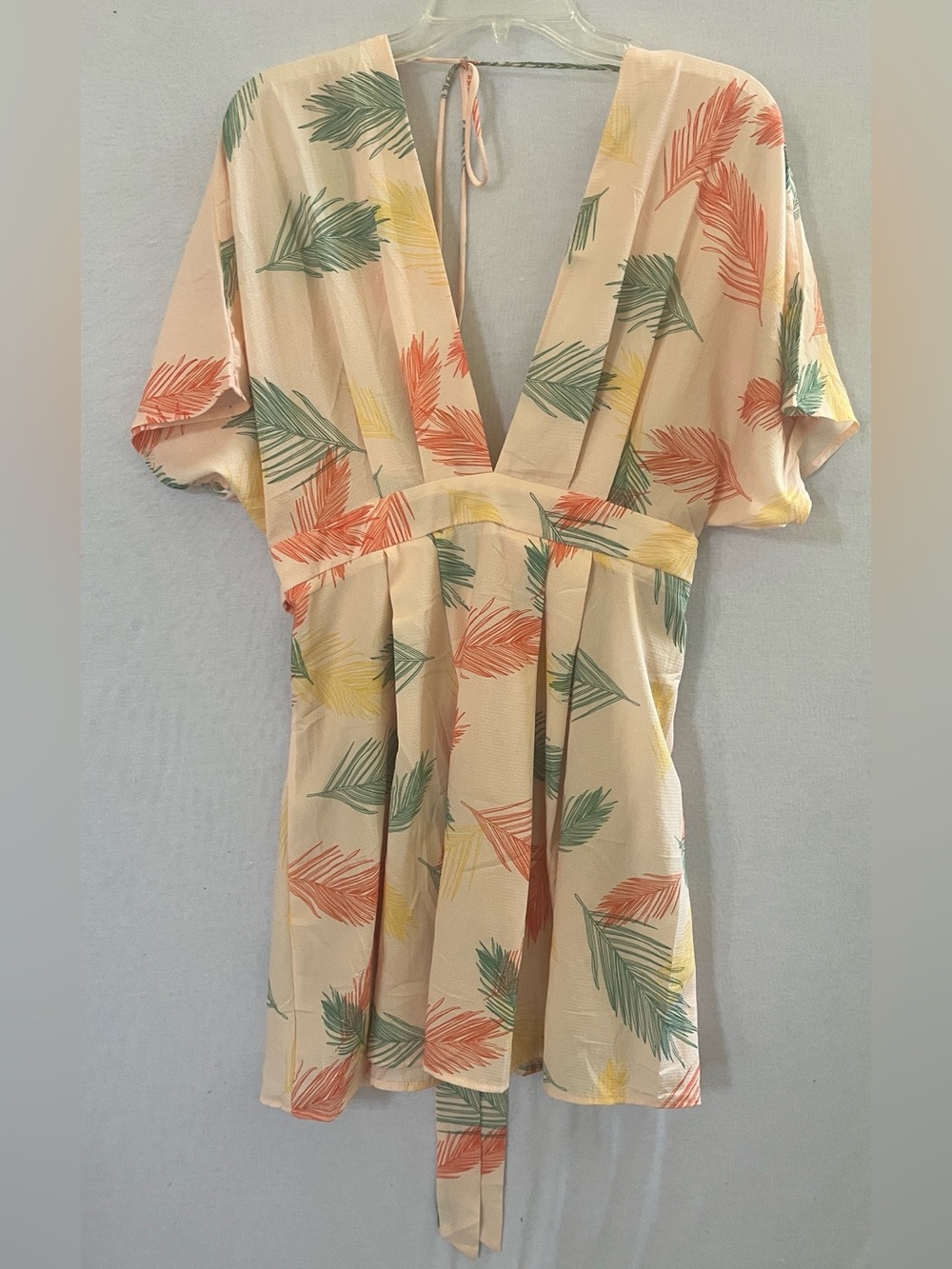 Floerns Tropical Palm Leaf Plunging V-Neck Open Back Summer Mini Dress - NWT